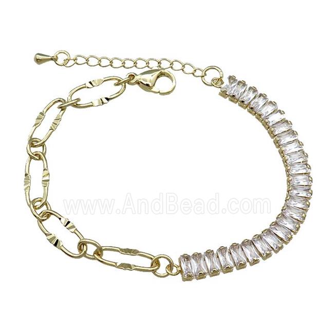 Copper Bracelet Pave Green Zircon Gold Plated