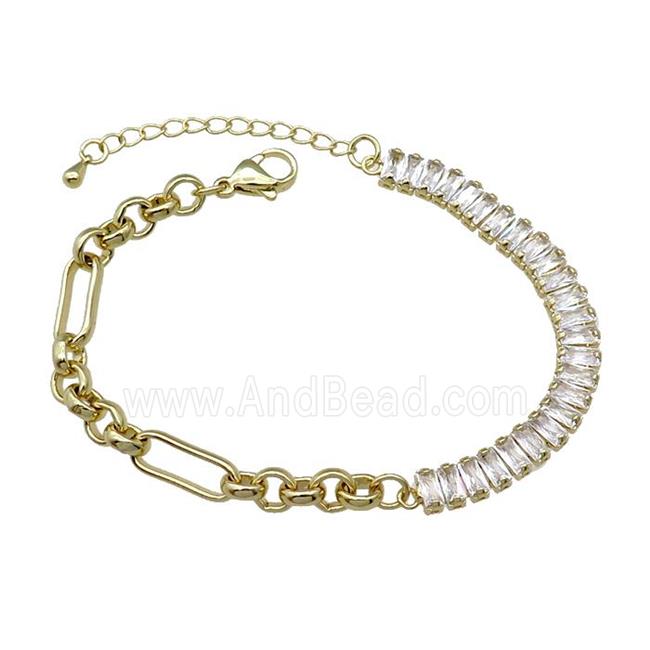 Copper Bracelet Pave Green Zircon Gold Plated