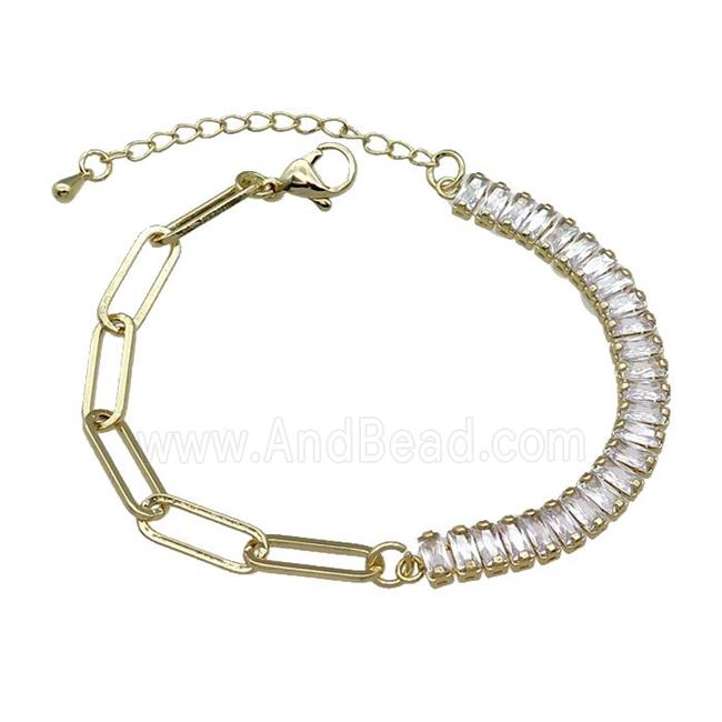 Copper Bracelet Pave Green Zircon Gold Plated