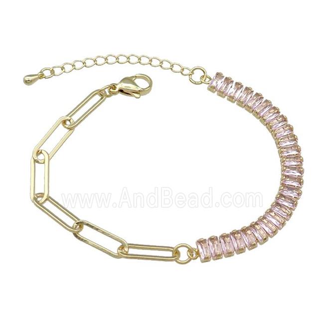 Copper Bracelet Pave Pink Zircon Gold Plated