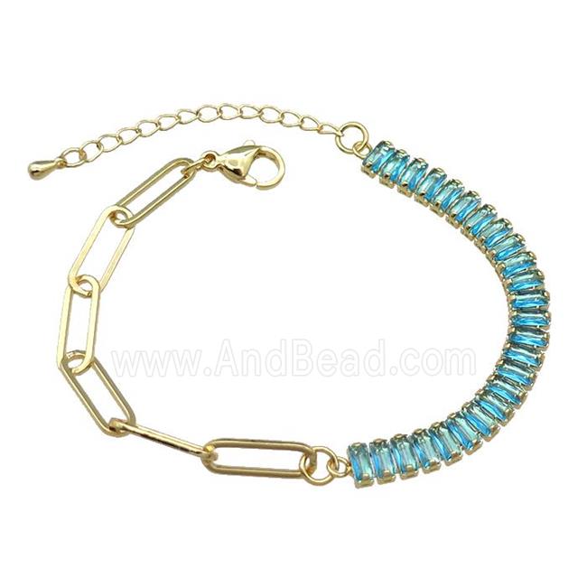 Copper Bracelet Pave Aqua Zircon Gold Plated