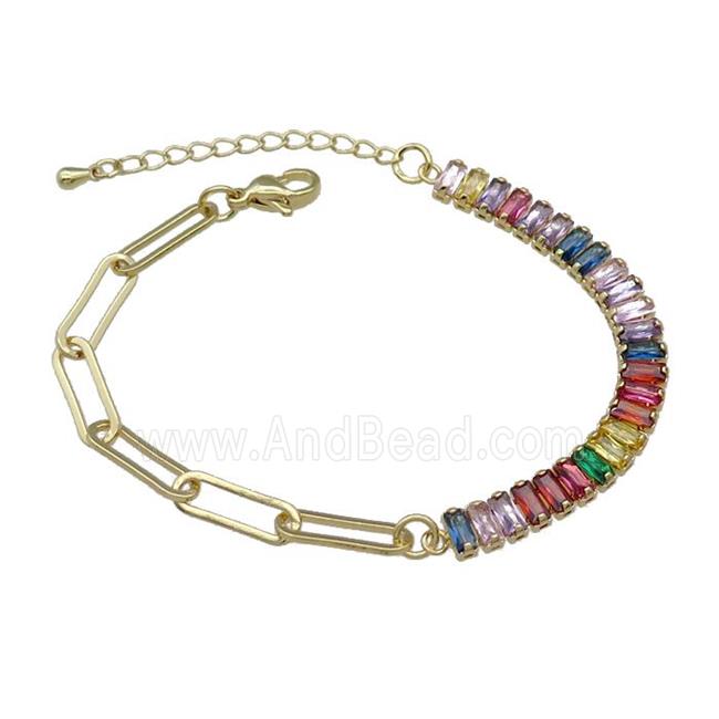 Copper Bracelet Pave Multicolor Zircon Gold Plated