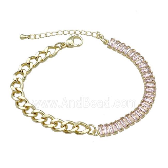 Copper Bracelet Pave Pink Zircon Gold Plated