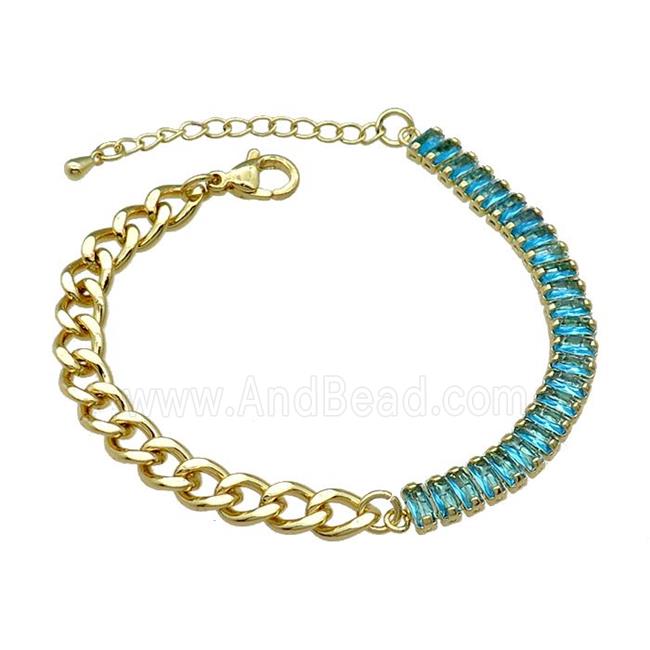 Copper Bracelet Pave Aqua Zircon Gold Plated