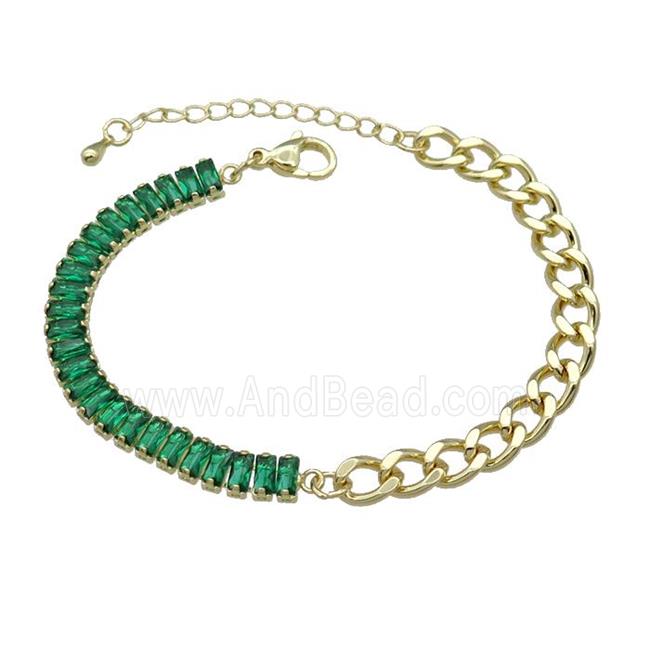 Copper Bracelet Pave Green Zircon Gold Plated