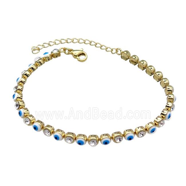 Copper White Enamel Evil Eye Bracelet Pave Zircon Gold Plated