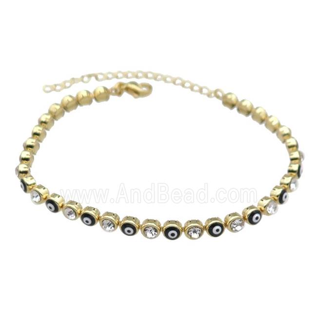 Copper Black Enamel Evil Eye Bracelet Pave Zircon Gold Plated