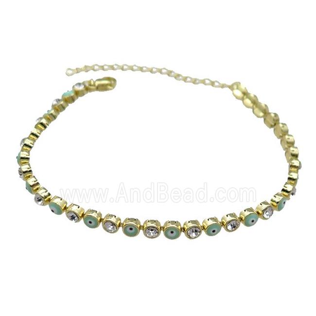 Copper Green Enamel Evil Eye Bracelet Pave Zircon Gold Plated