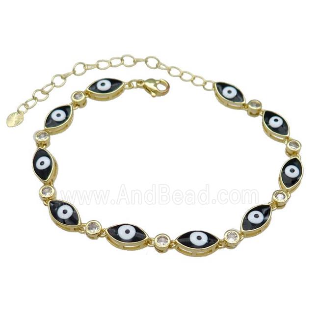 Copper Black Enamel Evil Eye Bracelet Pave Zircon Gold Plated