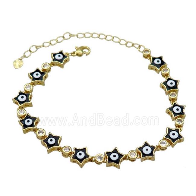 Copper Star Black Enamel Evil Eye Bracelet Pave Zircon Gold Plated