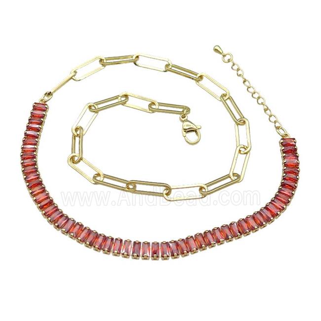 Copper Necklace Pave Orange Zircon Gold Plated