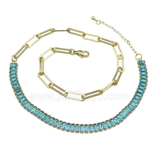 Copper Necklace Pave Aqua Zircon Gold Plated