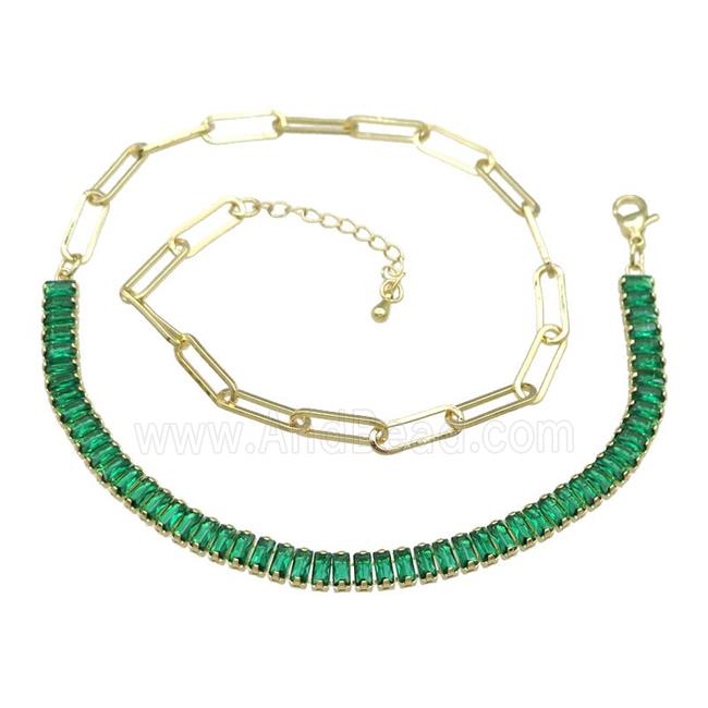 Copper Necklace Pave Green Zircon Gold Plated