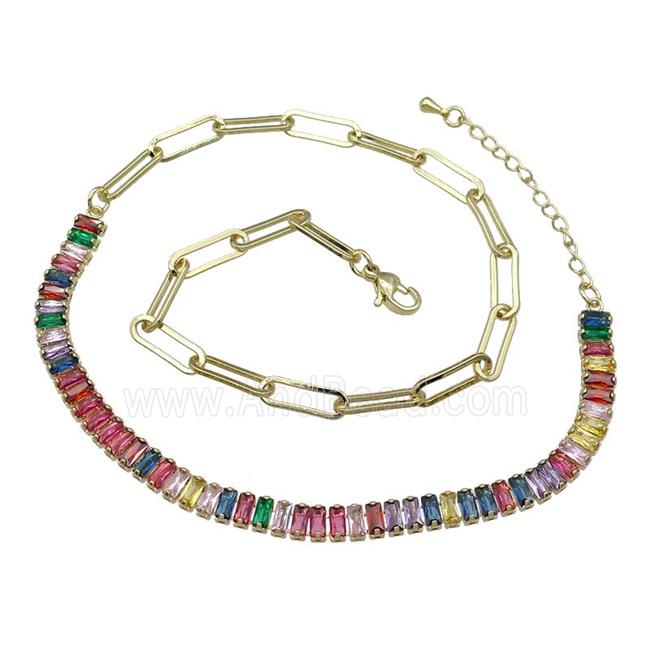 Copper Necklace Pave Multicolor Zircon Gold Plated