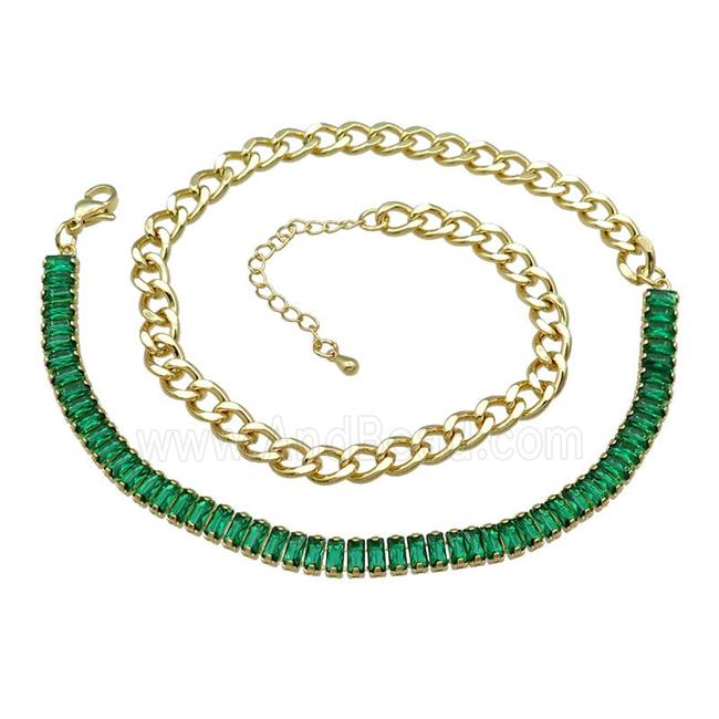 Copper Necklace Pave Green Zircon Gold Plated