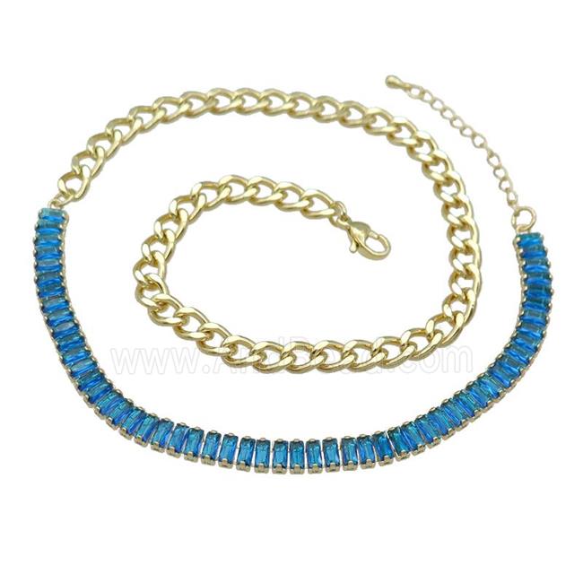 Copper Necklace Pave Blue Zircon Gold Plated