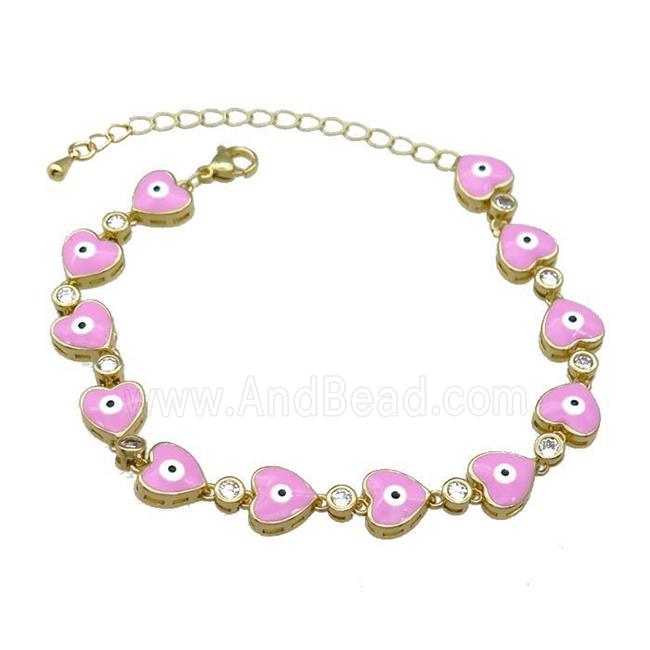 Copper Heart Bracelet Evil Eye Pink Enamel Gold Plated