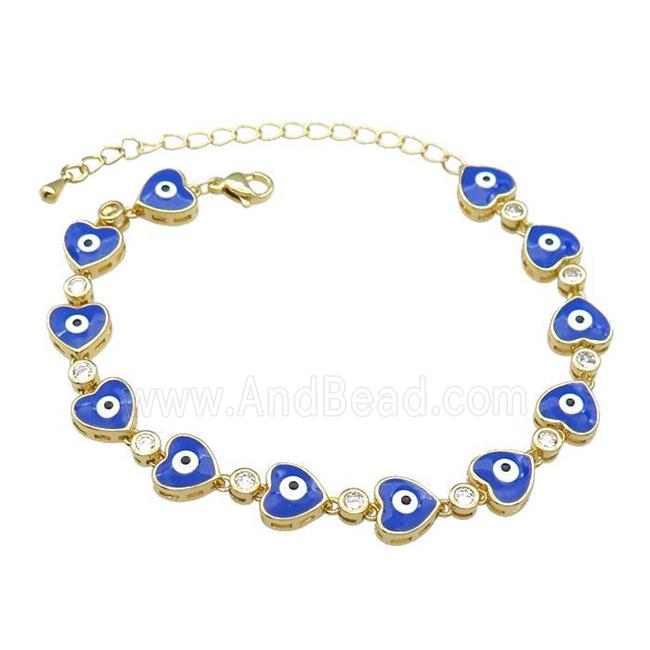 Copper Heart Bracelet Evil Eye Blue Enamel Gold Plated