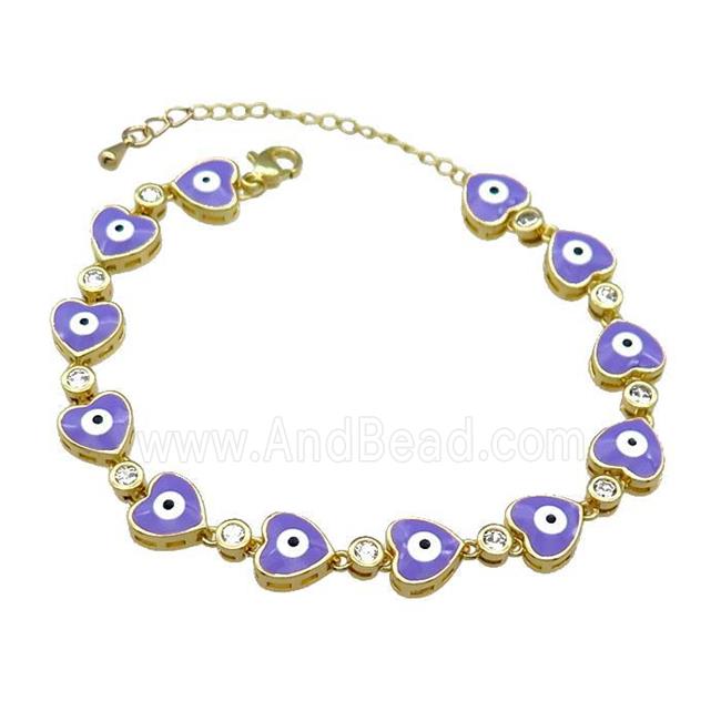 Copper Heart Bracelet Evil Eye Lavender Enamel Gold Plated