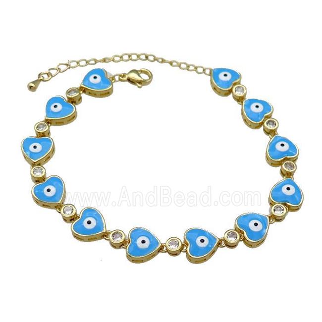 Copper Heart Bracelet Evil Eye Blue Enamel Gold Plated