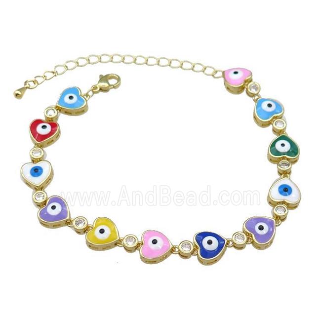 Copper Heart Bracelet Evil Eye MixColor Enamel Gold Plated