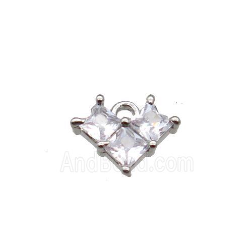 Copper Heart Pendant Pave Zircon Platinum Plated
