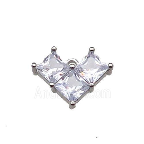 Copper Heart Pendant Pave Zircon Platinum Plated