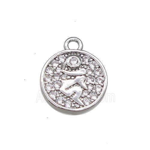 Copper Circle Pendant Pave Zircon Platinum Plated