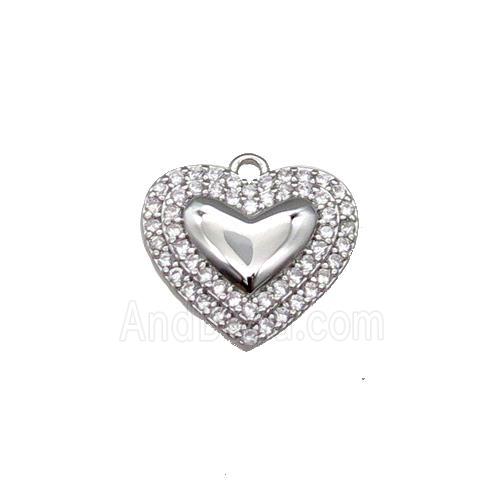 Copper Heart Pendant Pave Zircon Platinum Plated