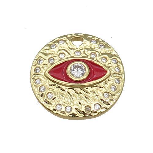 Copper Circle Eye Pendant Red Enamel Gold Plated