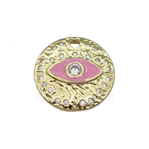 Copper Circle Eye Pendant Pink Enamel Gold Plated