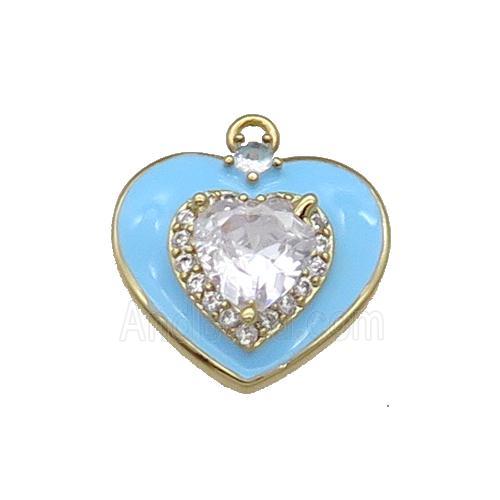 Copper Heart Pendant Pave Zircon Blue Enamel Gold Plated