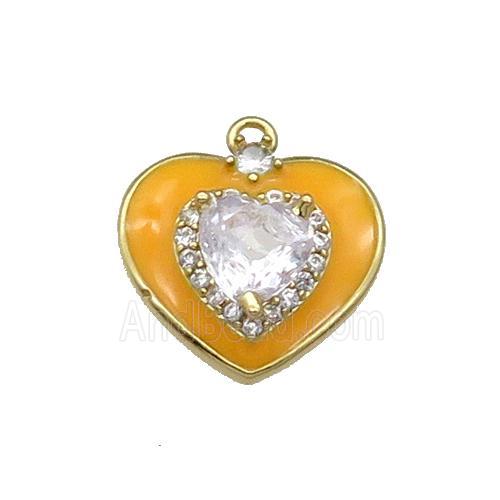 Copper Heart Pendant Pave Zircon Ornage Enamel Gold Plated