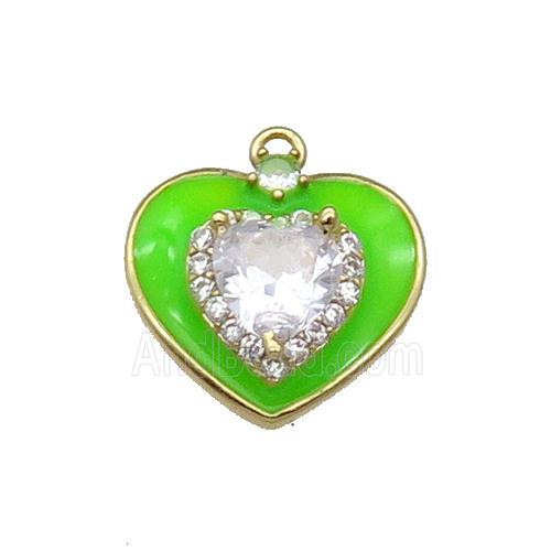 Copper Heart Pendant Pave Zircon MintGreen Enamel Gold Plated