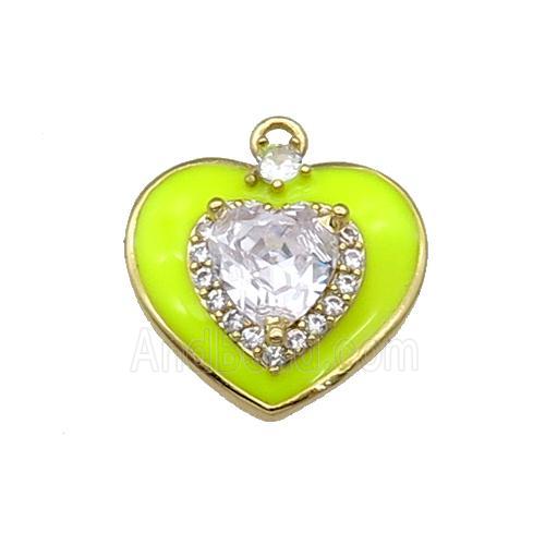 Copper Heart Pendant Pave Zircon Yellow Enamel Gold Plated