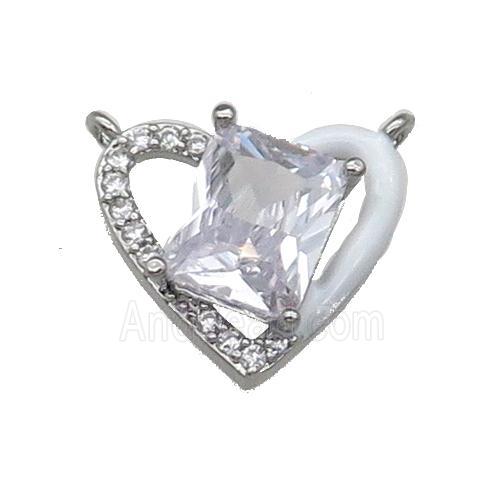 Copper Heart Pendant Pave Zircon With 2loops White Enamel Platinum Plated