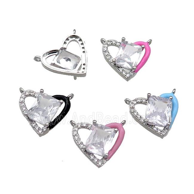 Copper Heart Pendant Pave Zircon Mix Enamel Platinum Plated