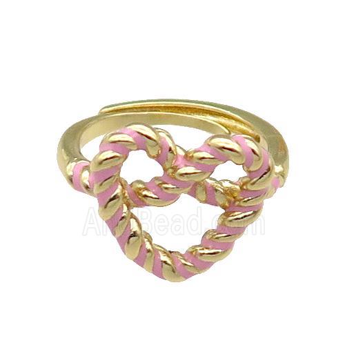 Copper Heart Ring Pink Enamel Adjustable Gold Plated