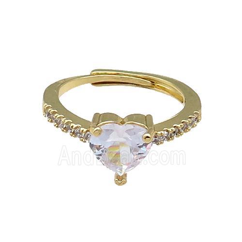 Copper Heart Ring Pave Zircon Adjustable Gold Plated