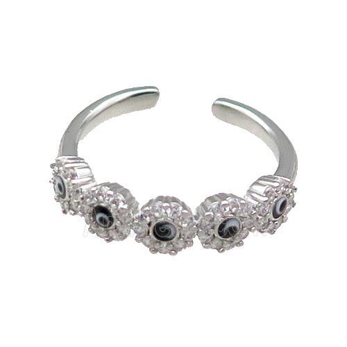 Copper Ring Pave Zircon Black Enamel Evil Eye Platinum Plated