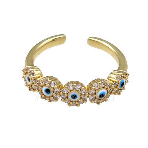 Copper Ring Pave Zircon White Enamel Evil Eye Gold Plated