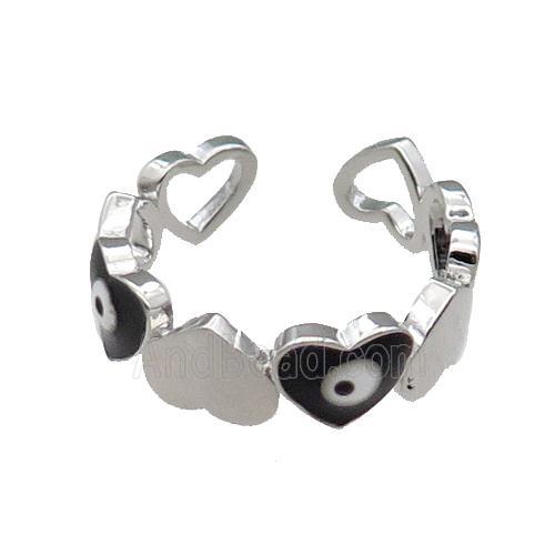 Copper Heart Ring Black Enamel Evil Eye Platinum Plated