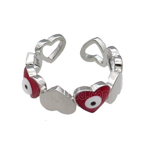 Copper Heart Ring Red Enamel Evil Eye Platinum Plated