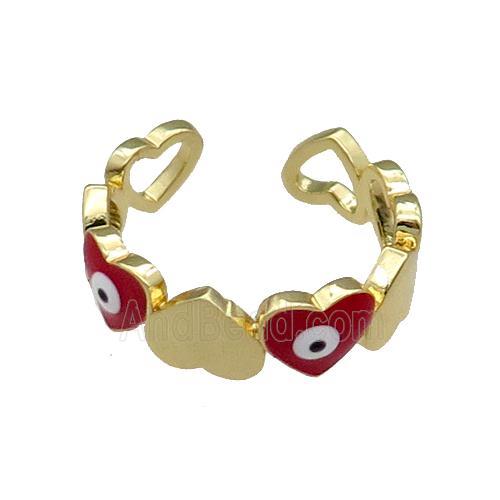 Copper Heart Ring Red Enamel Evil Eye Gold Plated