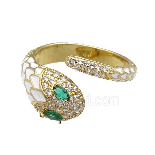 Copper Snake Ring Pave Zircon White Enamel Gold Plated