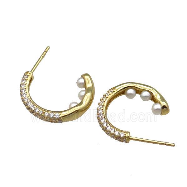Copper Stud Earring Pave Zircon Gold Plated