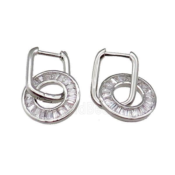 Copper Latchback Earring With Circle Pave Zircon Platinum plated
