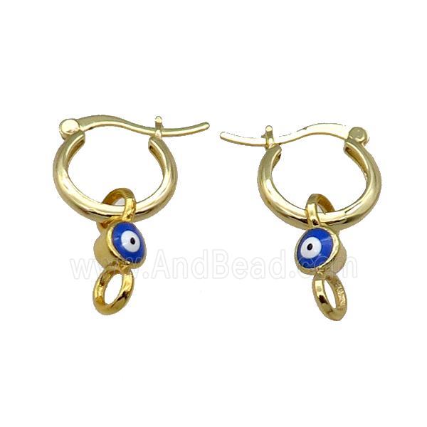 Copper Latchback Earring With Blue Enamel Evil Eye Gold Plated