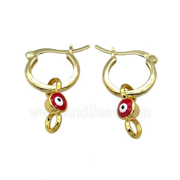 Copper Latchback Earring With Red Enamel Evil Eye Gold Plated