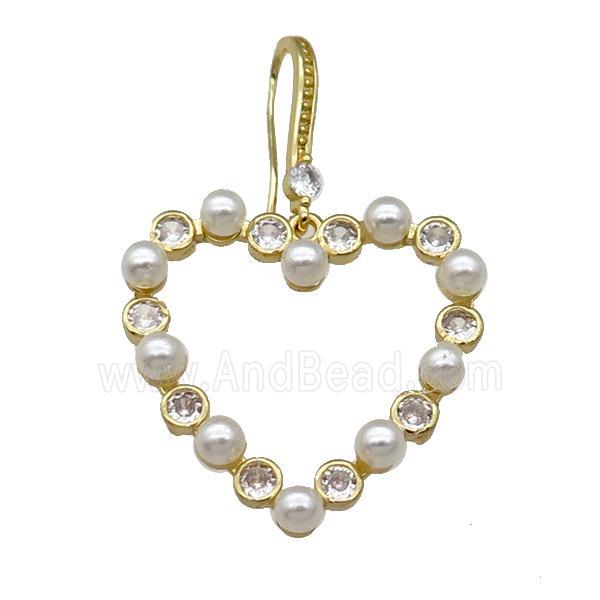 Copper Hook Earring With Heart Pave Zircon Gold Plated